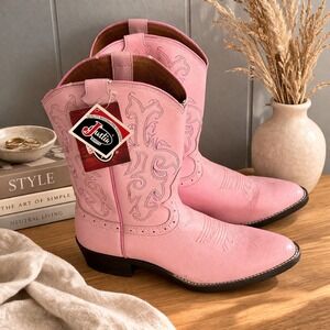 Justin Pink Leather Cowgirl Boots JK103 5.5D Embroidered Western Barbiecore